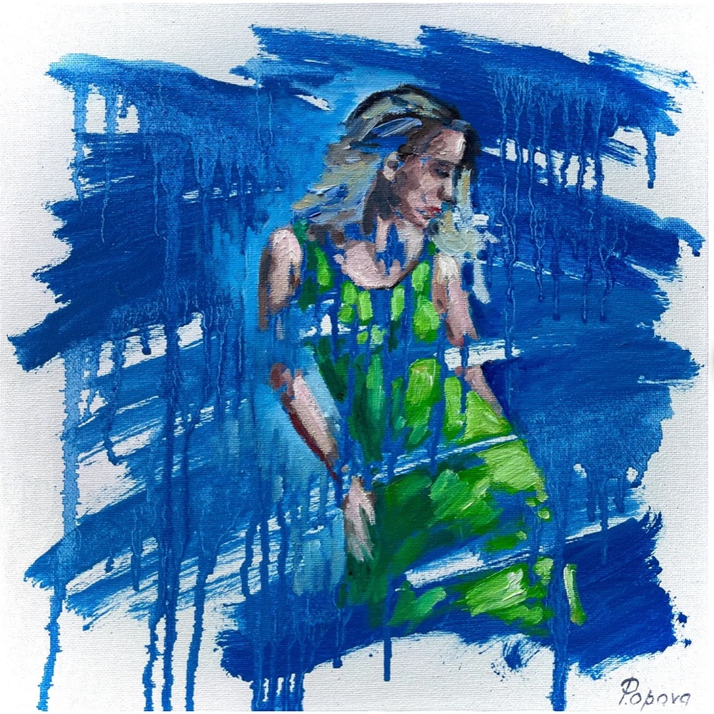 “Women in green dress 2” Original Oil painting.